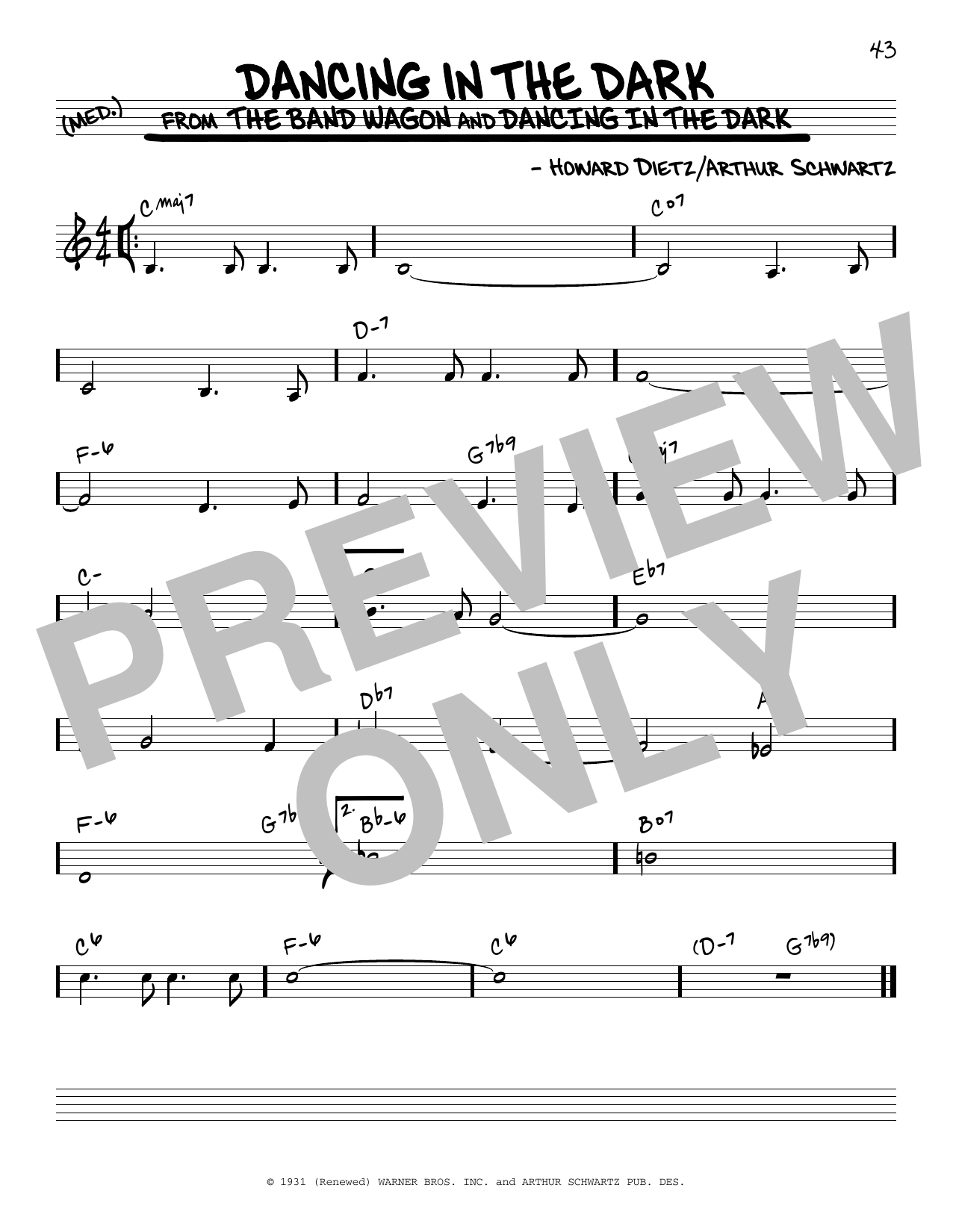 Arthur Schwartz Dancing In The Dark Sheet Music Notes & Chords for Melody Line, Lyrics & Chords - Download or Print PDF