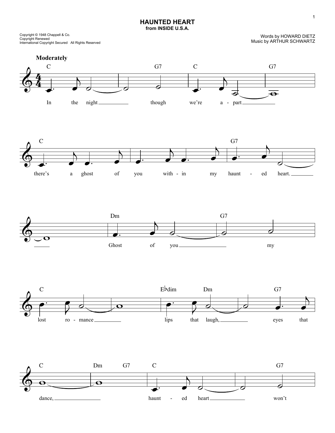 Arthur Schwartz Haunted Heart Sheet Music Notes & Chords for Melody Line, Lyrics & Chords - Download or Print PDF