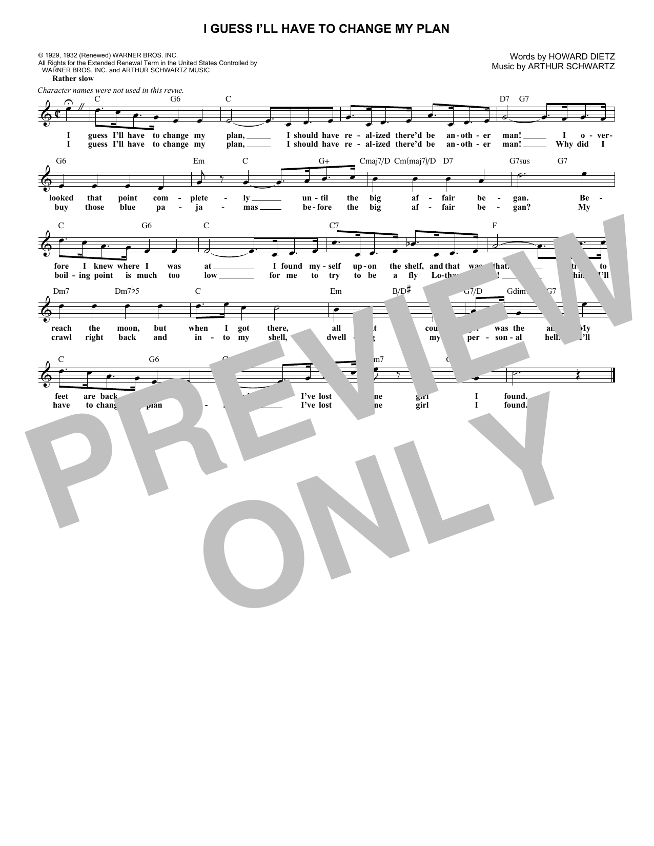 Arthur Schwartz I Guess I'll Have To Change My Plan Sheet Music Notes & Chords for Piano, Vocal & Guitar (Right-Hand Melody) - Download or Print PDF