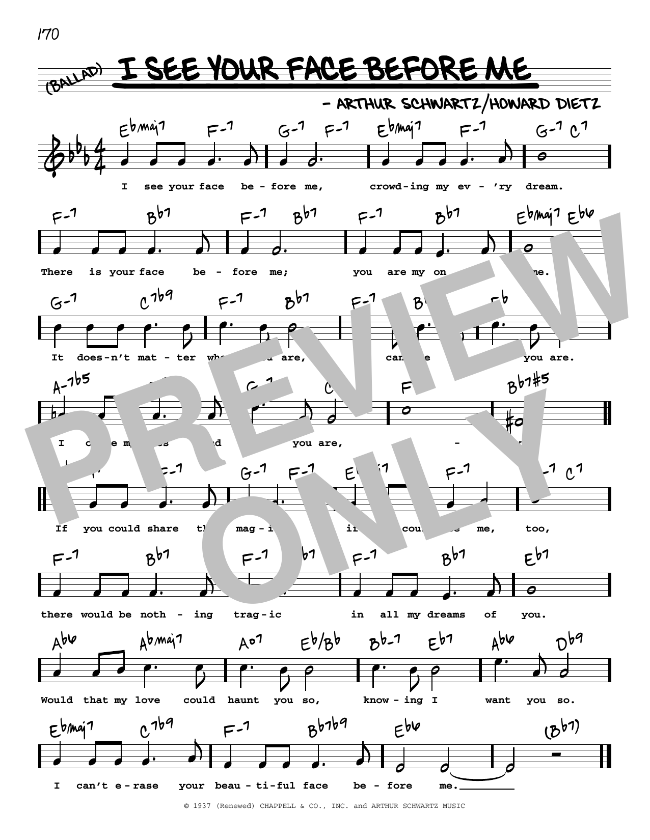 Arthur Schwartz I See Your Face Before Me (High Voice) Sheet Music Notes & Chords for Real Book – Melody, Lyrics & Chords - Download or Print PDF