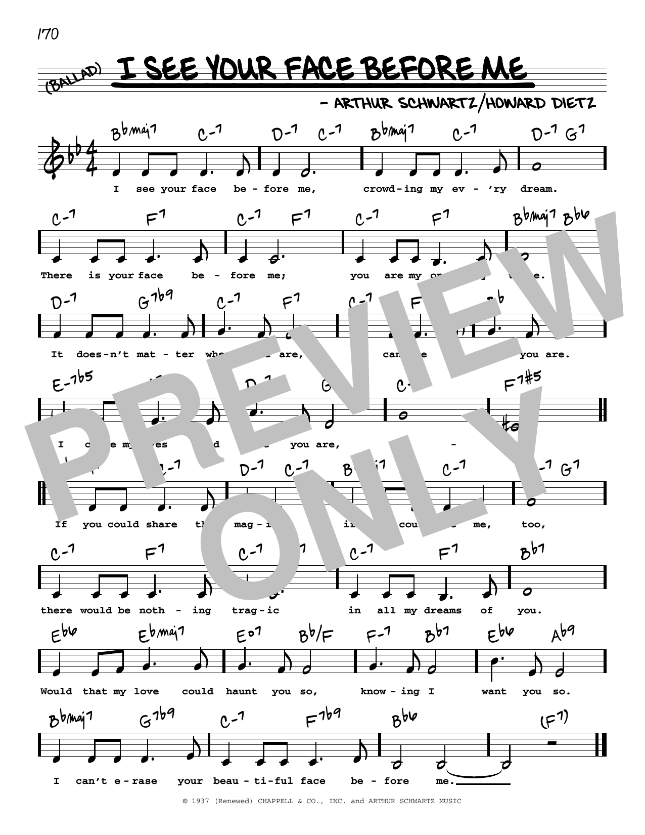 Arthur Schwartz I See Your Face Before Me (Low Voice) Sheet Music Notes & Chords for Real Book – Melody, Lyrics & Chords - Download or Print PDF