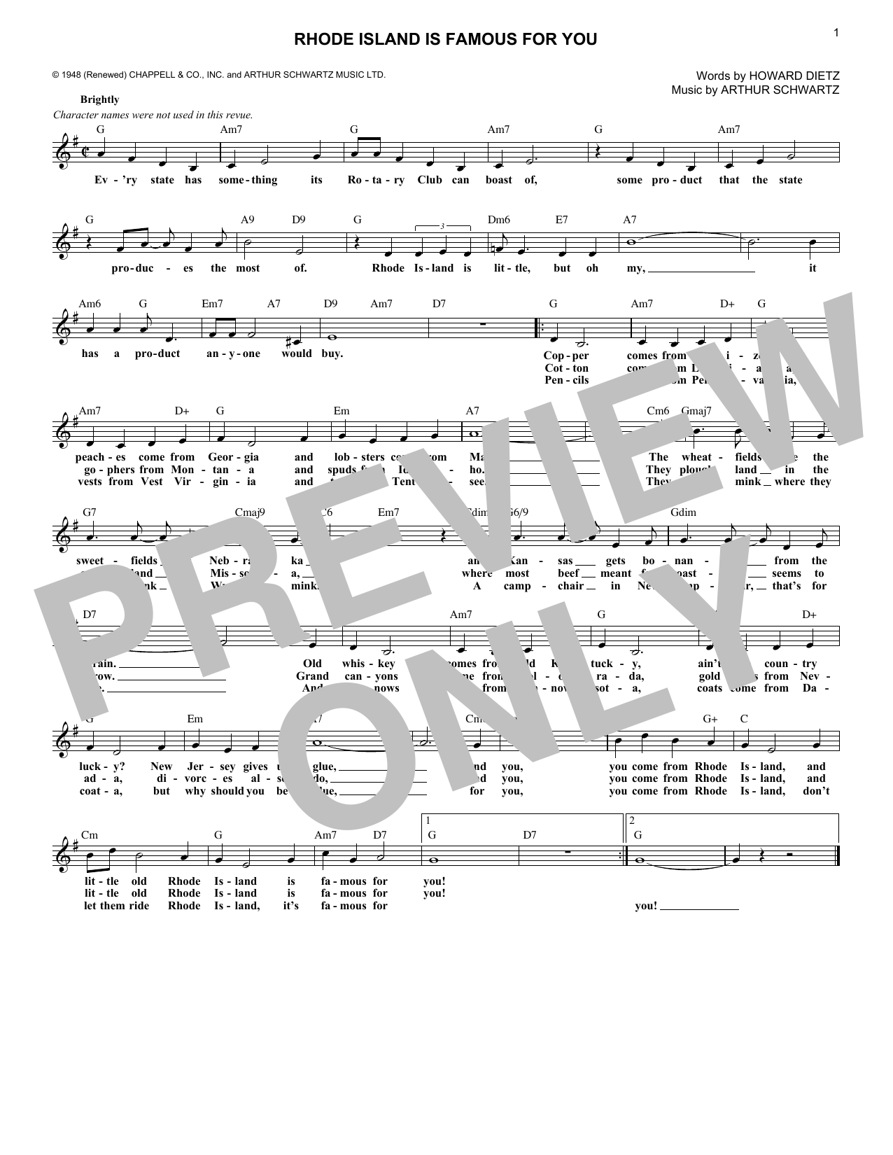 Arthur Schwartz Rhode Island Is Famous For You (from Inside U.S.A.) Sheet Music Notes & Chords for Lead Sheet / Fake Book - Download or Print PDF