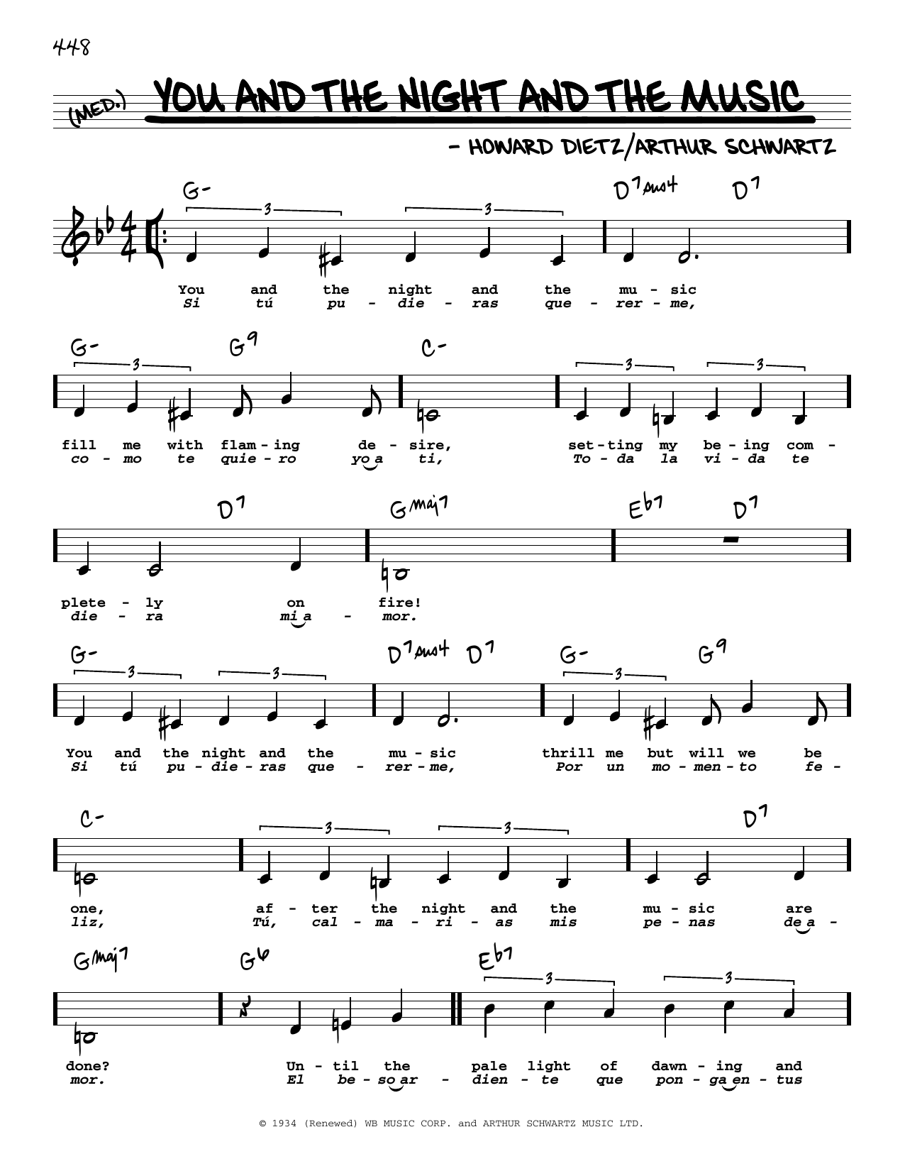 Arthur Schwartz You And The Night And The Music (Low Voice) Sheet Music Notes & Chords for Real Book – Melody, Lyrics & Chords - Download or Print PDF