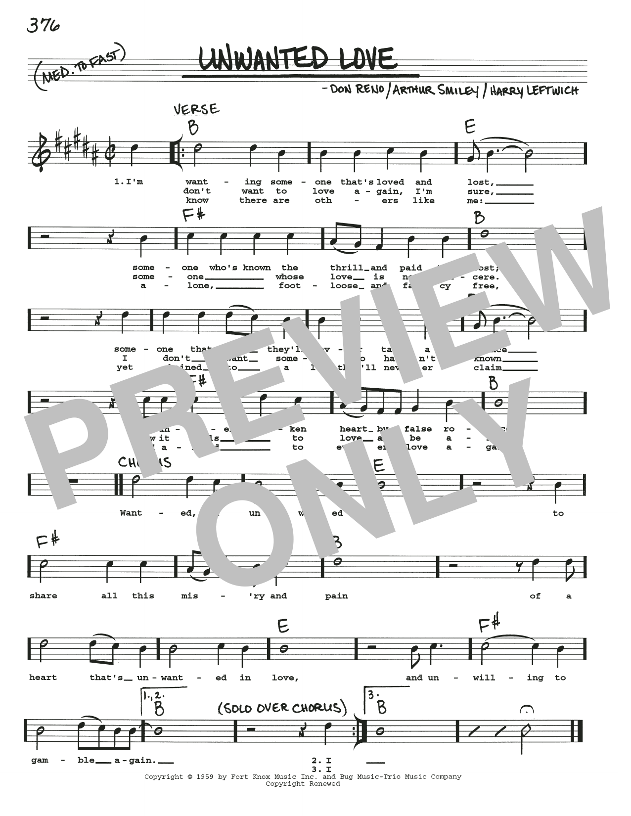 Arthur Smiley Unwanted Love Sheet Music Notes & Chords for Real Book – Melody, Lyrics & Chords - Download or Print PDF