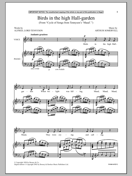 Arthur Somervell Birds In The High Hall Garden (from Cycle Of Songs From Tennyson's Maud) Sheet Music Notes & Chords for Piano & Vocal - Download or Print PDF