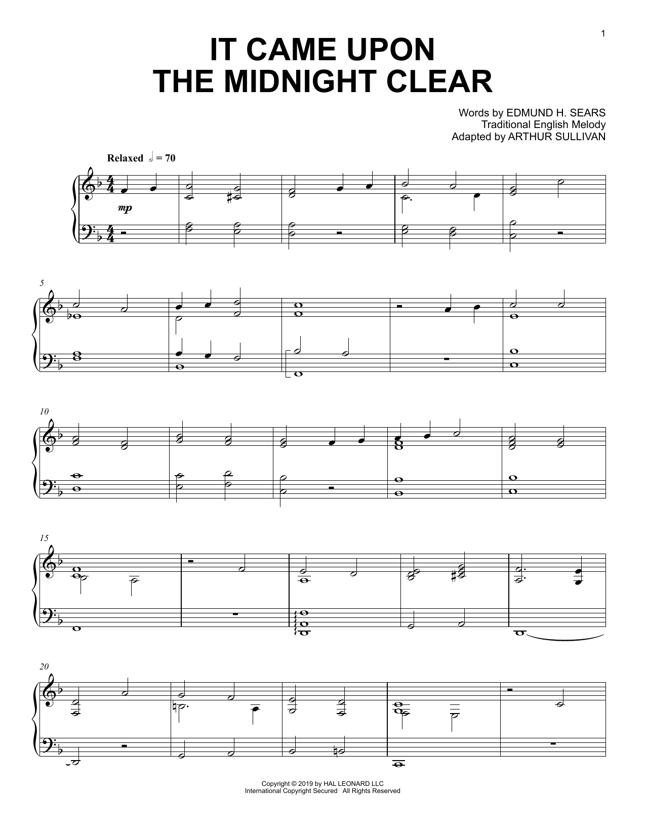 Arthur Sullivan (adapted) It Came Upon The Midnight Clear Sheet Music Notes & Chords for Piano Solo - Download or Print PDF