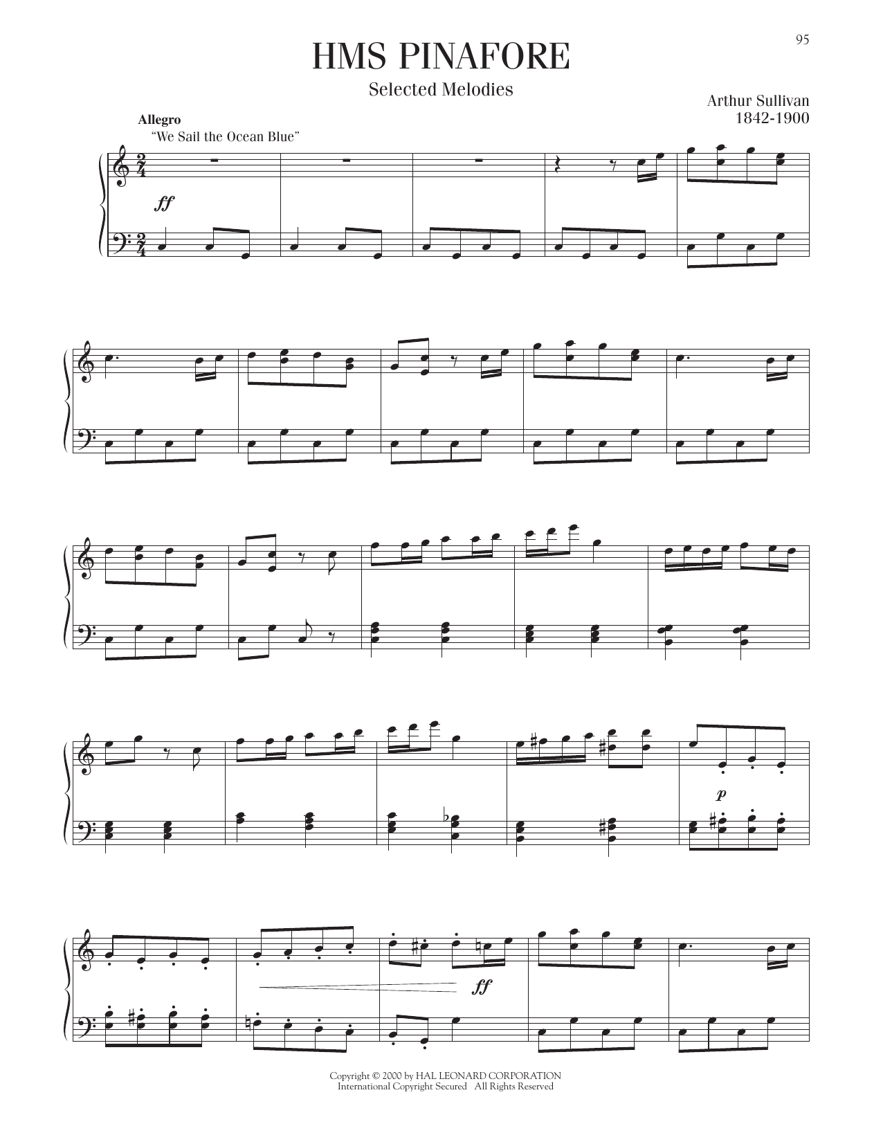 Arthur Sullivan HMS Pinafore, Selected Melodies Sheet Music Notes & Chords for Piano Solo - Download or Print PDF