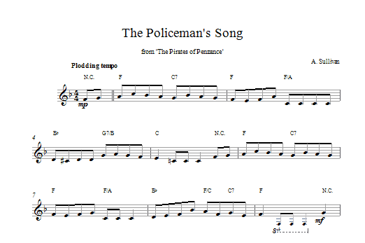 Arthur Seymour Sullivan Policeman's Song (from The Pirates Of Penzance) Sheet Music Notes & Chords for Melody Line & Chords - Download or Print PDF