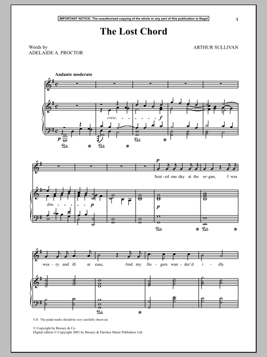 Arthur Sullivan The Lost Chord Sheet Music Notes & Chords for Piano & Vocal - Download or Print PDF