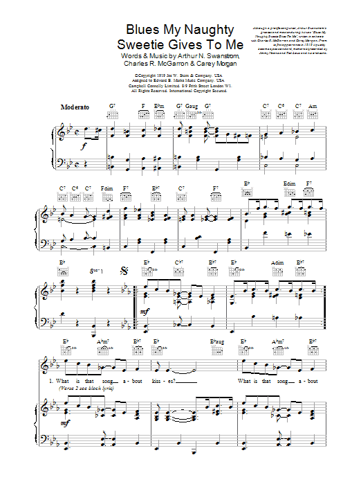 Arthur Swanstrom Blues My Naughty Sweetie Gives To Me Sheet Music Notes & Chords for Piano, Vocal & Guitar (Right-Hand Melody) - Download or Print PDF