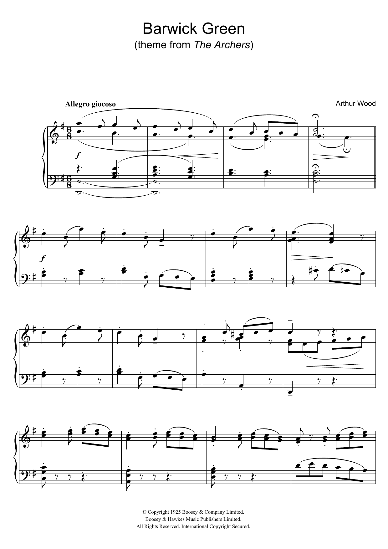 Arthur Wood Barwick Green (theme from The Archers) Sheet Music Notes & Chords for Piano - Download or Print PDF