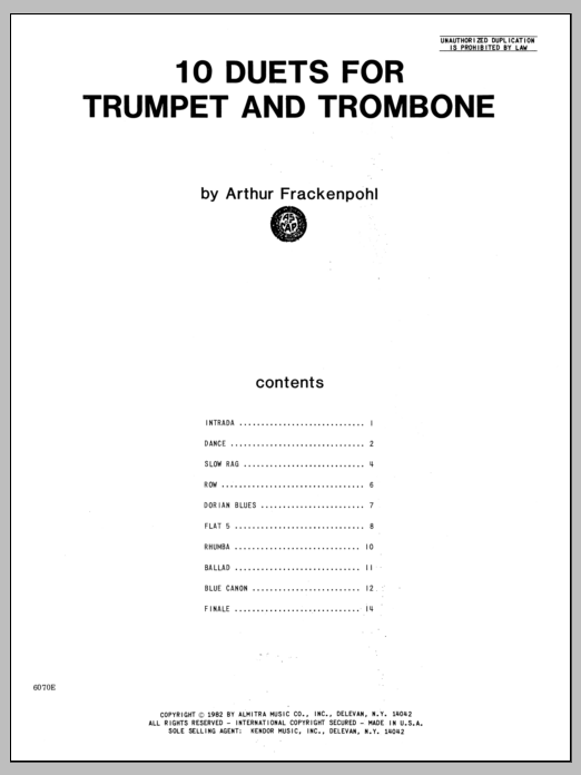 Preview Arthur Frackenpohl 10 Duets For Trumpet And Trombone Unclassified sheet music, notes and chords for Brass Ensemble, SKU: 124834 10 Duets For Trumpet And Trombone sheet music