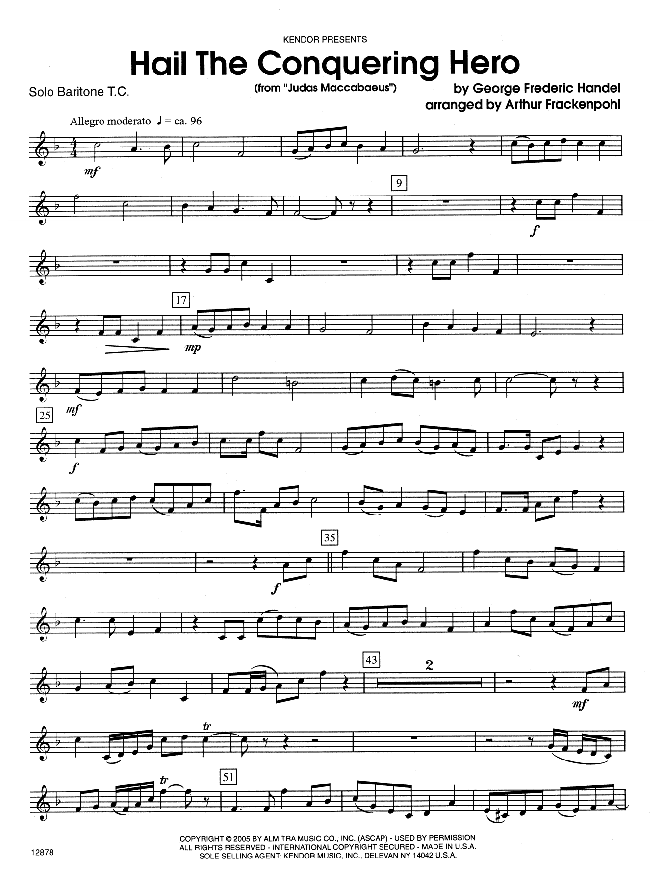 Preview Arthur Frackenpohl Hail The Conquering Hero (From Judas Maccabaeus) - Solo Baritone T.C. Concert sheet music, notes and chords for Brass Solo, SKU: 336868 Hail The Conquering Hero (From Judas Maccabaeus) - Solo Baritone T.C. sheet music