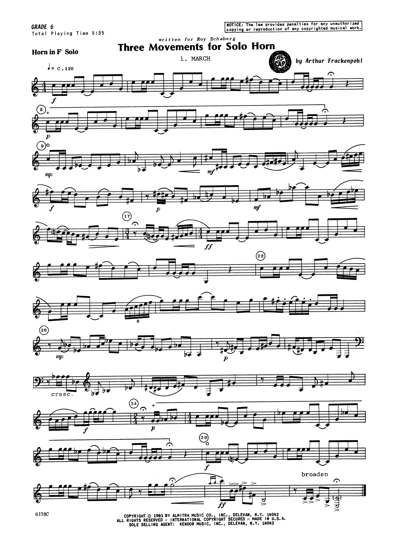 Three Movements For Solo Horn sheet music