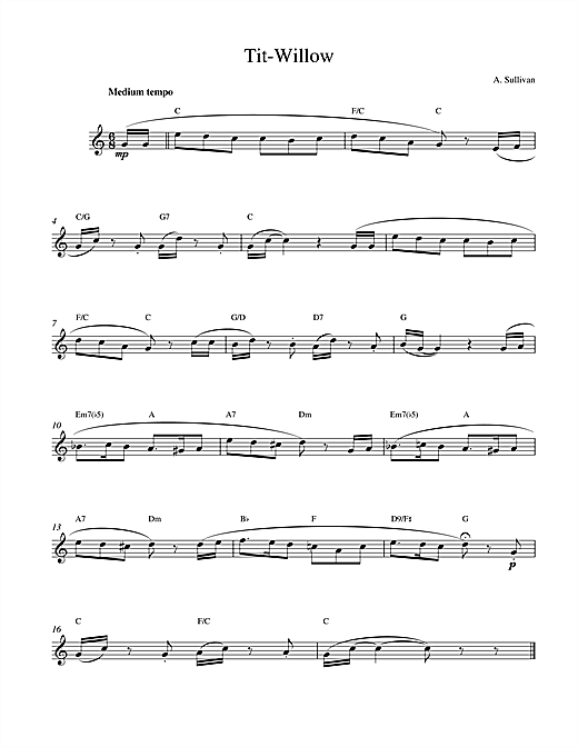 Preview Arthur Seymour Sullivan Tit Willow Classical sheet music, notes and chords for Melody Line & Chords, SKU: 14198 Tit Willow sheet music