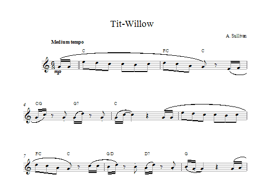 Preview Arthur Seymour Sullivan Tit Willow Classical sheet music, notes and chords for Melody Line & Chords, SKU: 14198 Tit Willow sheet music