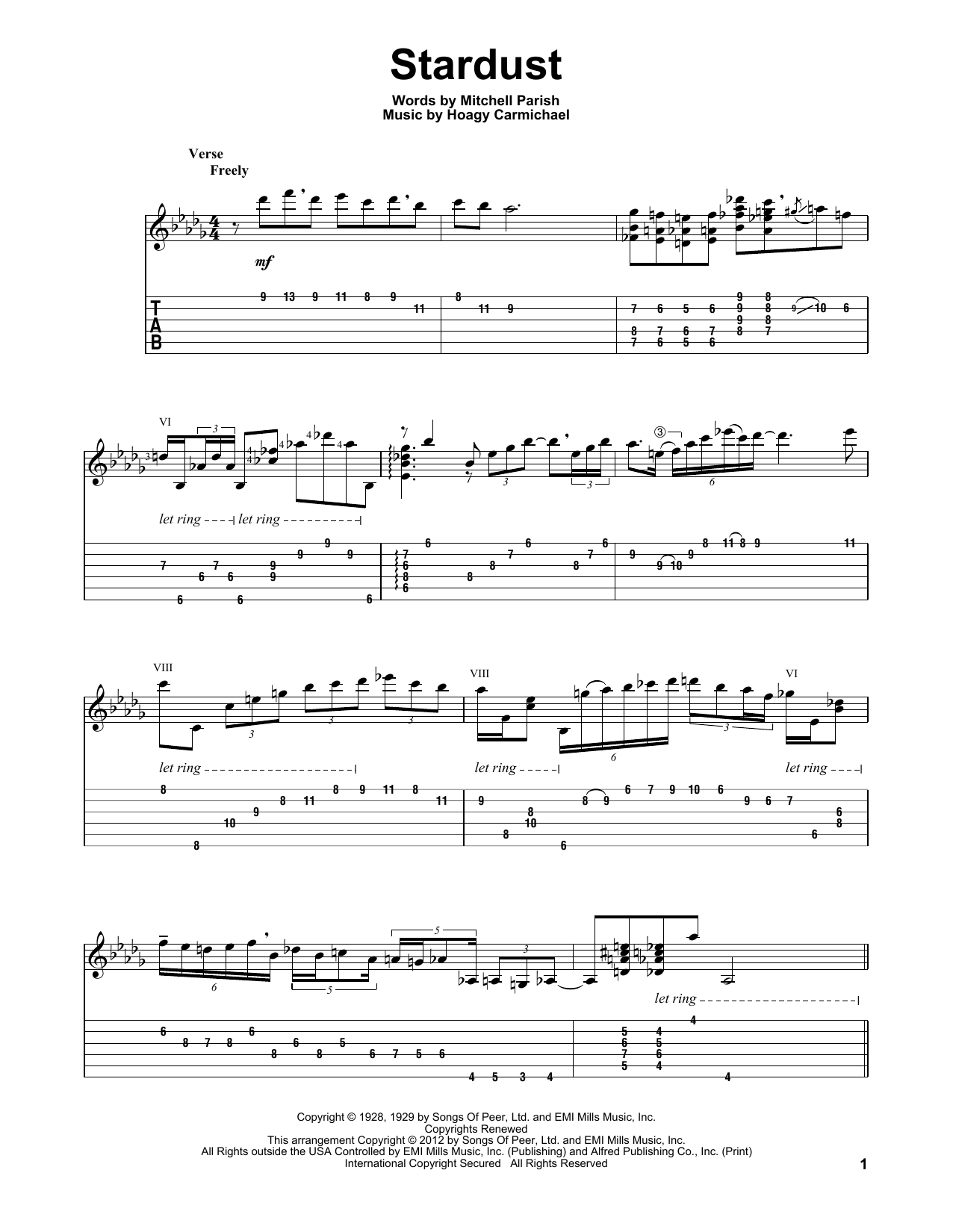 Artie Shaw Stardust Sheet Music Notes & Chords for Guitar Tab - Download or Print PDF