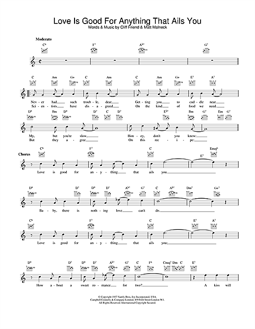 Preview Artie Shaw Love Is Good For Anything That Ails You Jazz sheet music, notes and chords for Melody Line, Lyrics & Chords, SKU: 25403 Love Is Good For Anything That Ails You sheet music