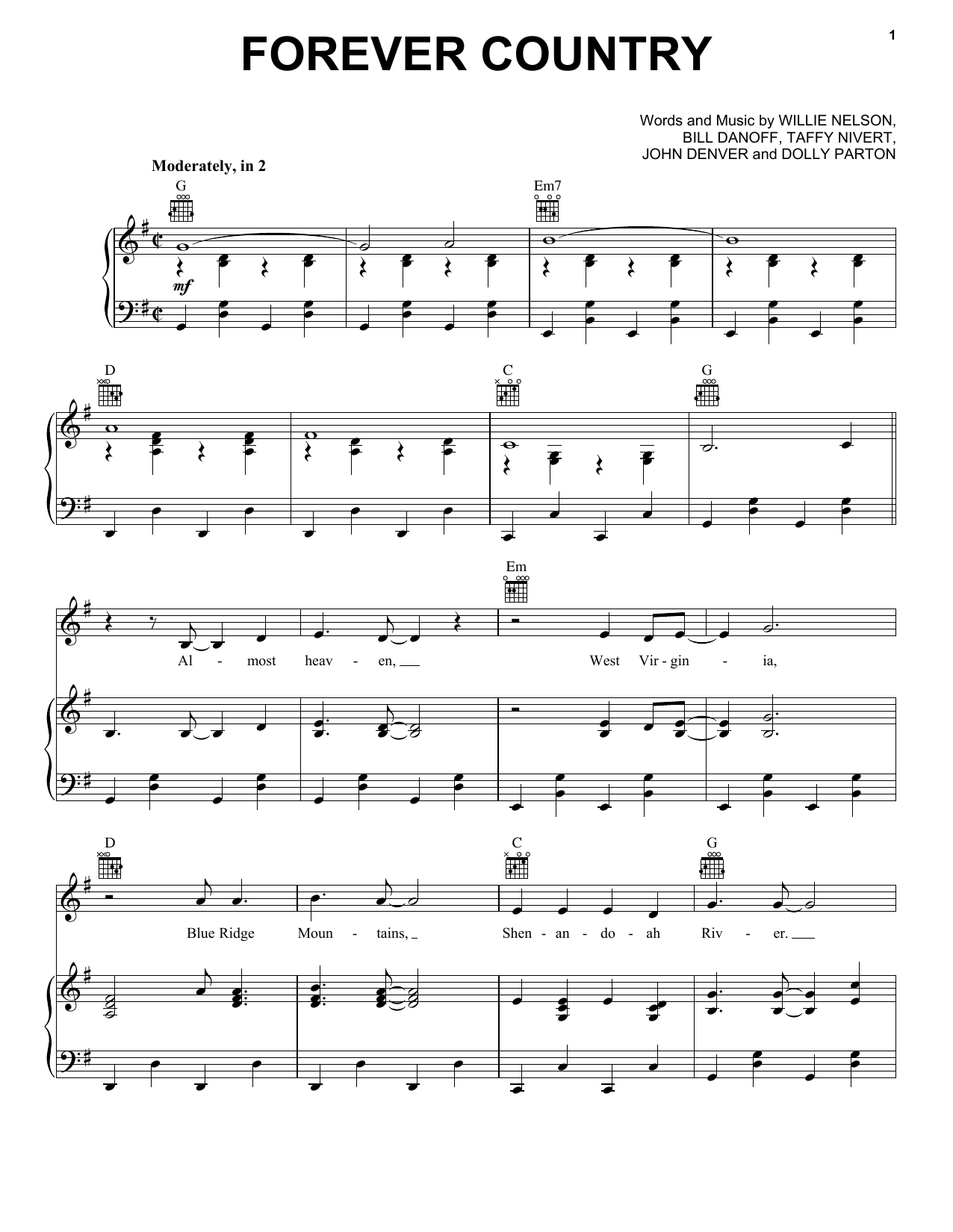 Artists of Then, Now & Forever Forever Country Sheet Music Notes & Chords for Piano, Vocal & Guitar (Right-Hand Melody) - Download or Print PDF
