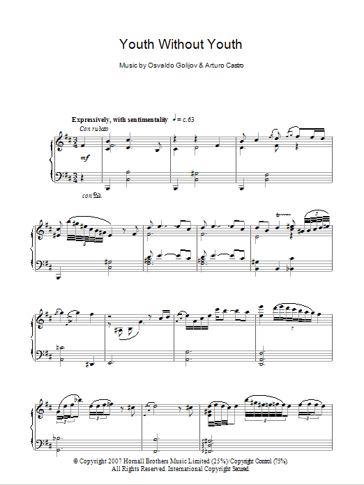 Arturo Castro Youth Without Youth (Youth Without Youth) Sheet Music Notes & Chords for Piano - Download or Print PDF