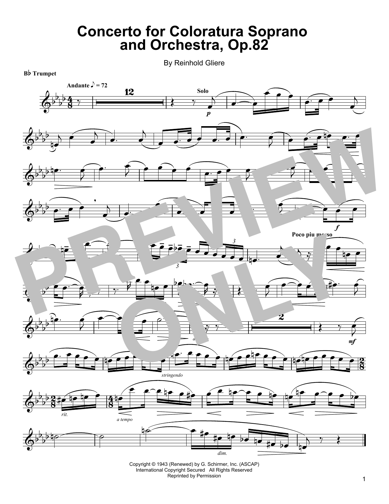 Arturo Sandoval Concerto For Coloratura Soprano And Orchestra, Op. 82 Sheet Music Notes & Chords for Trumpet Transcription - Download or Print PDF