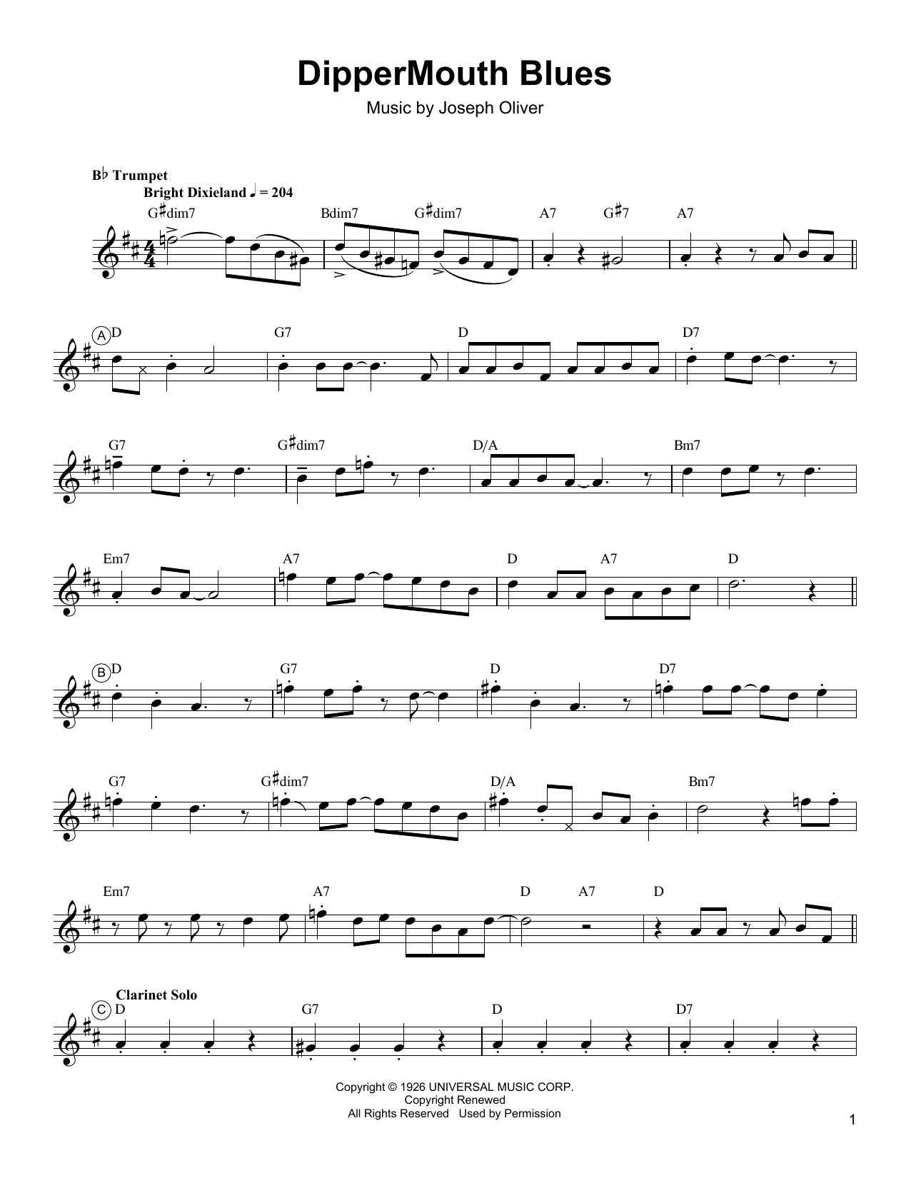 Arturo Sandoval Dippermouth Blues Sheet Music Notes & Chords for Trumpet Transcription - Download or Print PDF