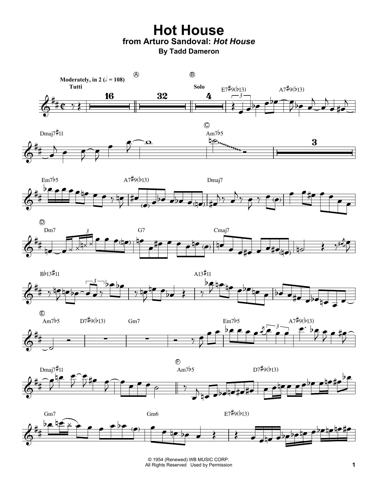 Arturo Sandoval Hot House Sheet Music Notes & Chords for Trumpet Transcription - Download or Print PDF