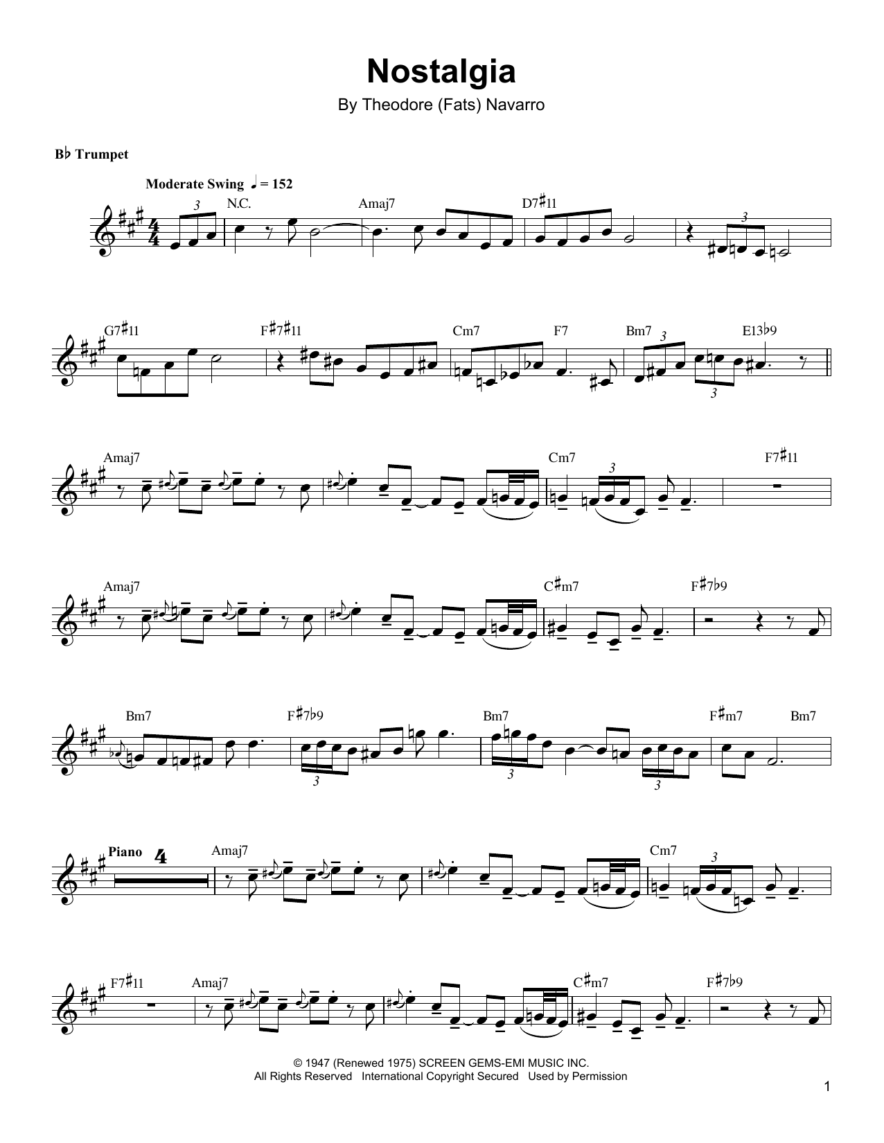 Arturo Sandoval Nostalgia Sheet Music Notes & Chords for Trumpet Transcription - Download or Print PDF