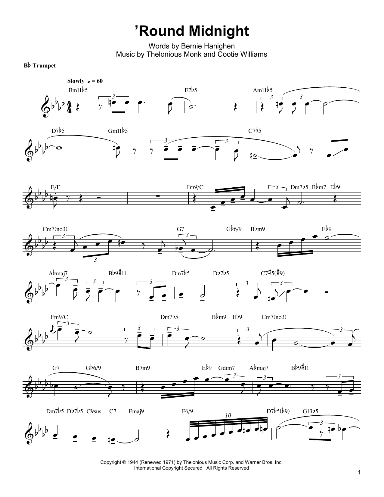 Arturo Sandoval 'Round Midnight Sheet Music Notes & Chords for Trumpet Transcription - Download or Print PDF