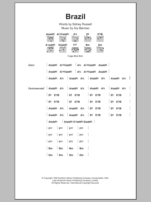 Ary Barroso Brazil Sheet Music Notes & Chords for Lyrics & Chords - Download or Print PDF