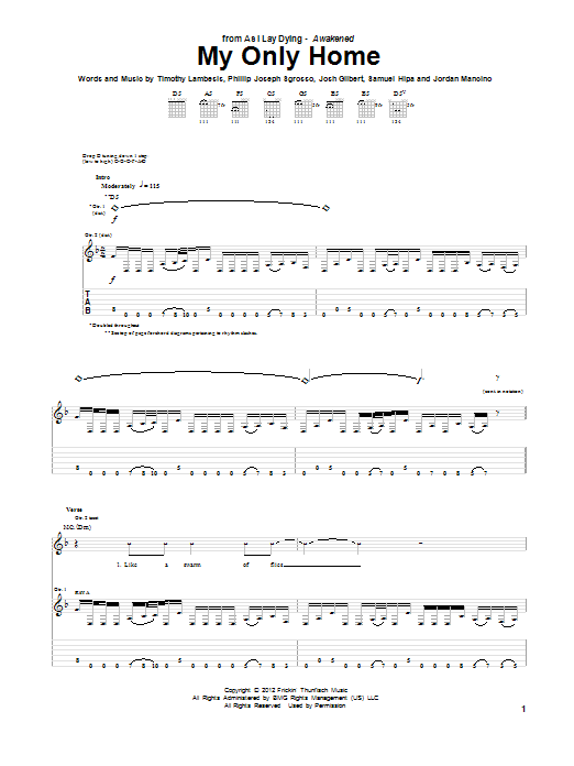 As I Lay Dying My Only Home Sheet Music Notes & Chords for Guitar Tab - Download or Print PDF