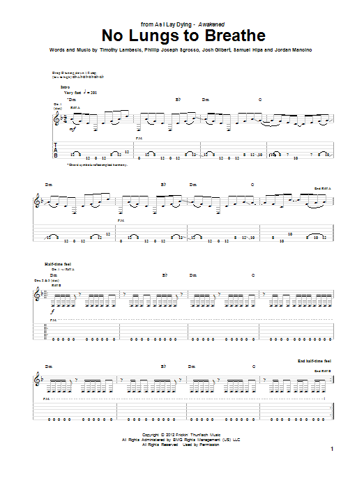 As I Lay Dying No Lungs To Breathe Sheet Music Notes & Chords for Guitar Tab - Download or Print PDF