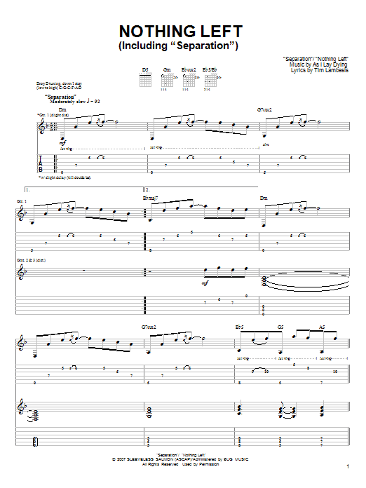 As I Lay Dying Nothing Left Sheet Music Notes & Chords for Guitar Tab - Download or Print PDF