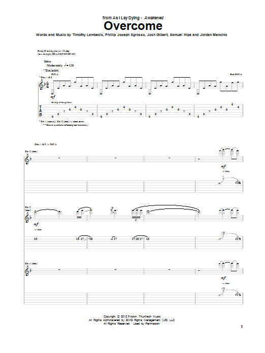As I Lay Dying Overcome Sheet Music Notes & Chords for Guitar Tab - Download or Print PDF