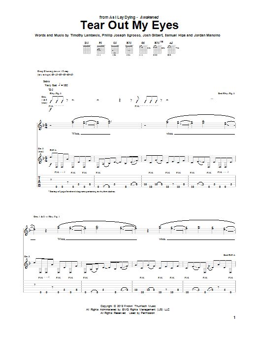 As I Lay Dying Tear Out My Eyes Sheet Music Notes & Chords for Guitar Tab - Download or Print PDF