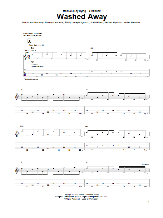As I Lay Dying Washed Away Sheet Music Notes & Chords for Guitar Tab - Download or Print PDF