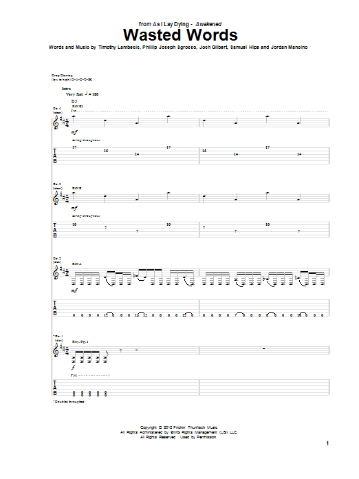 As I Lay Dying Wasted Words Sheet Music Notes & Chords for Guitar Tab - Download or Print PDF