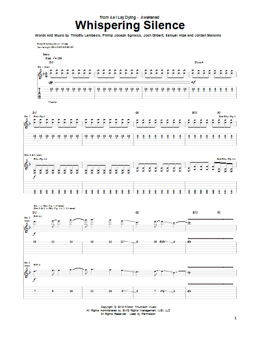As I Lay Dying Whispering Silence Sheet Music Notes & Chords for Guitar Tab - Download or Print PDF