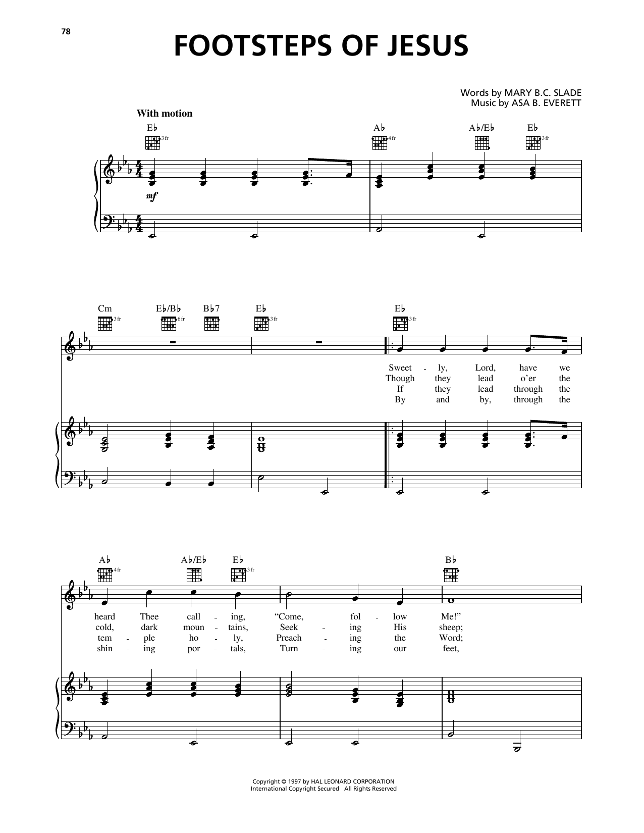 Asa B. Everett Footsteps Of Jesus Sheet Music Notes & Chords for Piano, Vocal & Guitar Chords (Right-Hand Melody) - Download or Print PDF