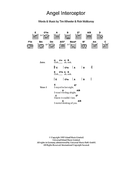 Preview Ash Angel Interceptor Pop sheet music, notes and chords for Piano, Vocal & Guitar (Right-Hand Melody), SKU: 15110 Angel Interceptor sheet music