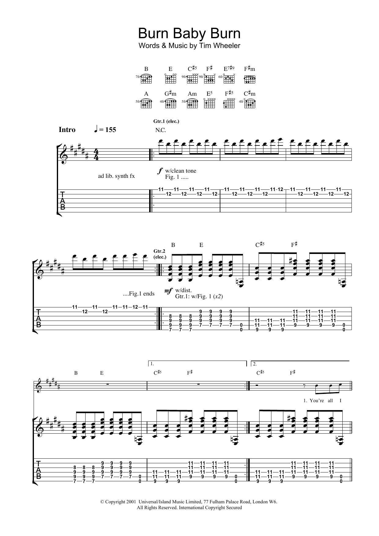 Ash Burn Baby Burn Sheet Music Notes & Chords for Lyrics & Chords - Download or Print PDF