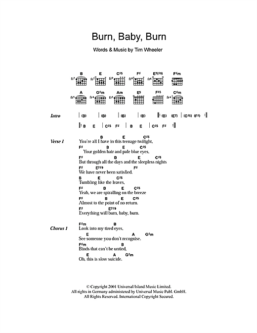 Preview Ash Burn Baby Burn Pop sheet music, notes and chords for Guitar Tab, SKU: 22808 Burn Baby Burn sheet music