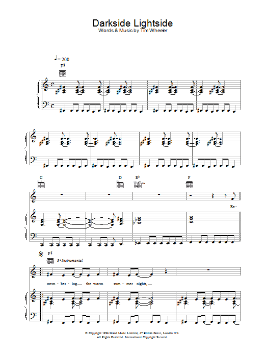 Ash Darkside Lightside Sheet Music Notes & Chords for Piano, Vocal & Guitar (Right-Hand Melody) - Download or Print PDF