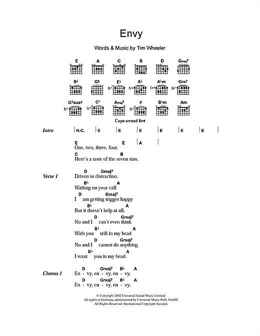 Ash Envy Sheet Music Notes & Chords for Lyrics & Chords - Download or Print PDF