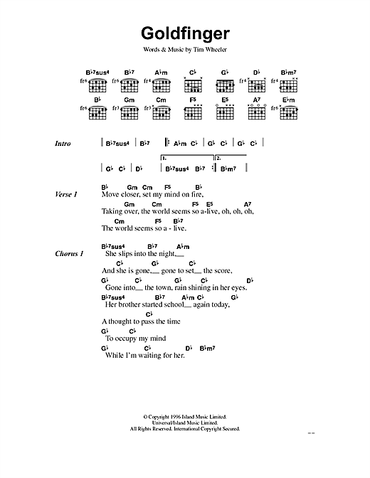 Ash Goldfinger Sheet Music Notes & Chords for Lyrics & Chords - Download or Print PDF