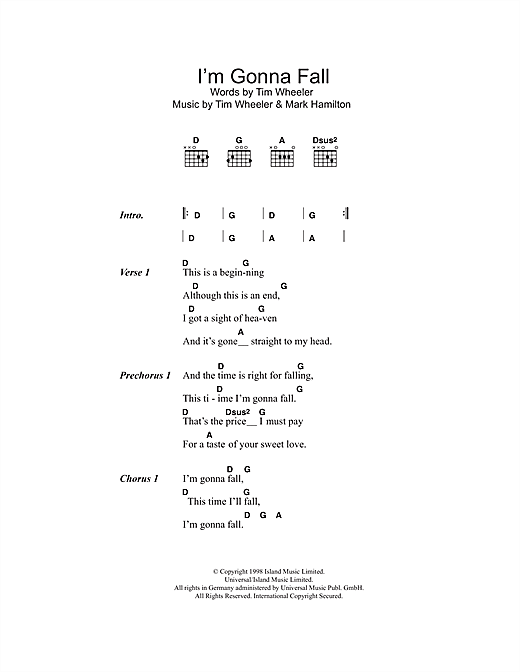 Ash I'm Gonna Fall Sheet Music Notes & Chords for Lyrics & Chords - Download or Print PDF