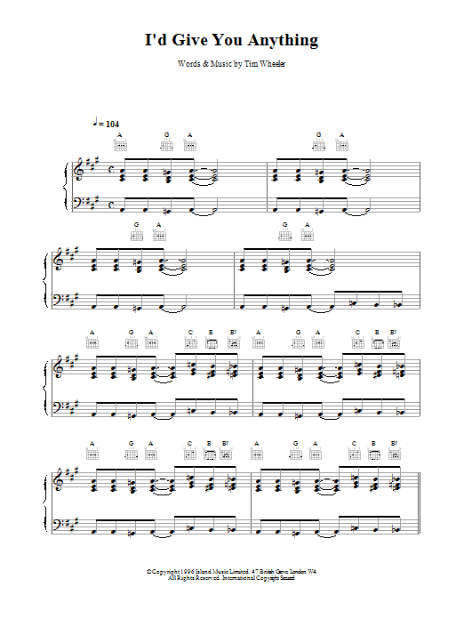 Ash I'd Give You Anything Sheet Music Notes & Chords for Guitar Tab - Download or Print PDF