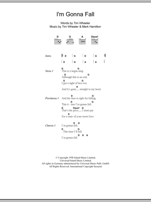 Ash I'm Gonna Fall Sheet Music Notes & Chords for Lyrics & Chords - Download or Print PDF