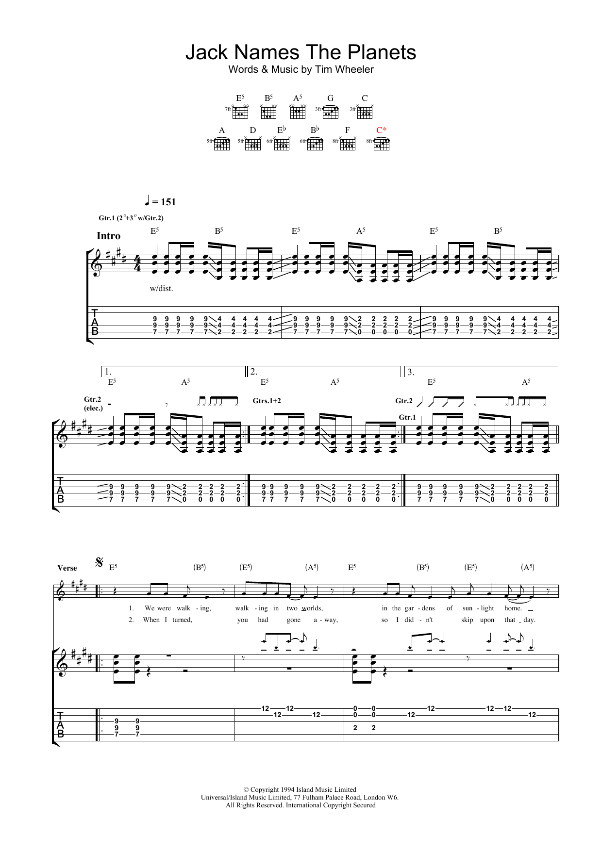 Ash Jack Names The Planets Sheet Music Notes & Chords for Guitar Tab - Download or Print PDF Ash Jack Names The Planets Sheet Music Notes & Chords for Guitar Tab - Download or Print PDF