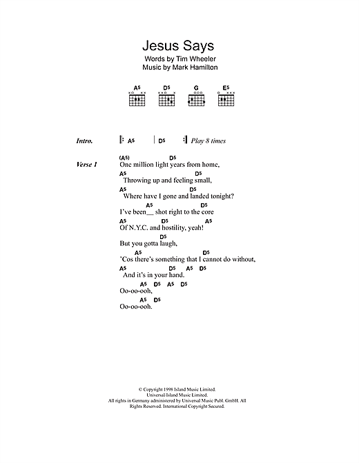 Ash Jesus Says Sheet Music Notes & Chords for Lyrics & Chords - Download or Print PDF